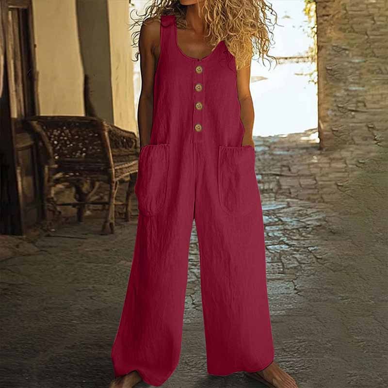 Coastal Stroll Jumpsuit - Button Front Wide-Leg Jumpsuit