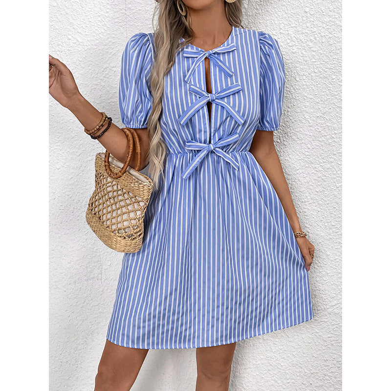 Sweet Summer mini Dress - Flowy Stripe Tie-Front Sundress