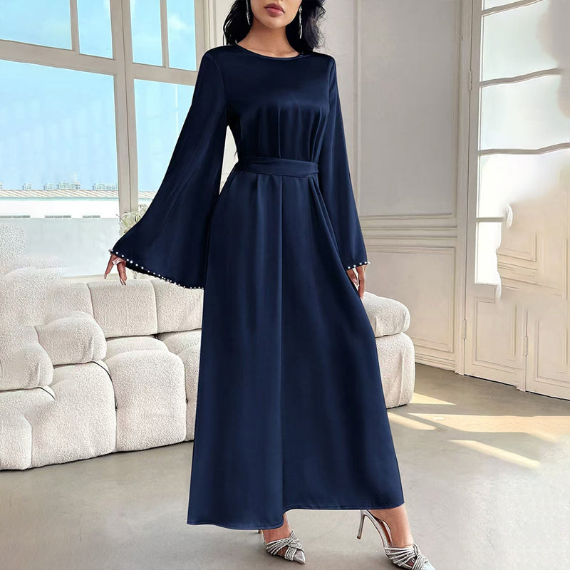 Pearl Cuff Flared Maxi Dress – Elegant A-Line Modest Party & Vacation Dress