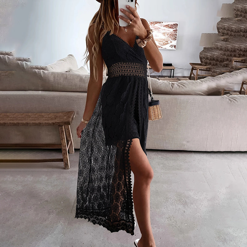 Elegant Lace Jumpsuit –  V-Neck Sleeveless Romper With Intricate Detailing