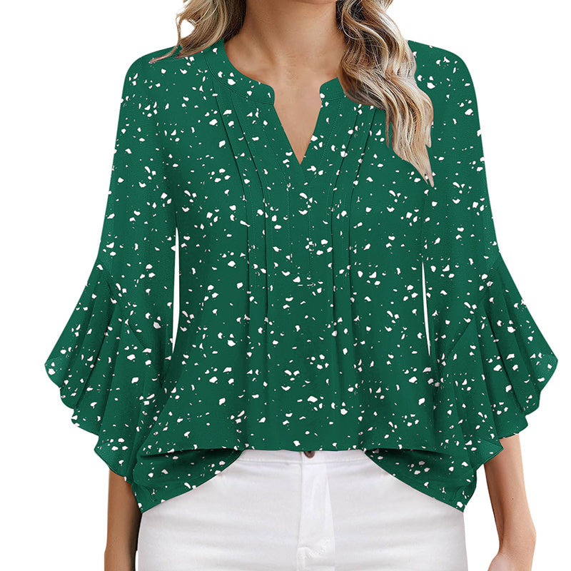 Women’s Ruffle 3/4 Sleeve Chiffon Blouse – Elegant & Versatile Work Top