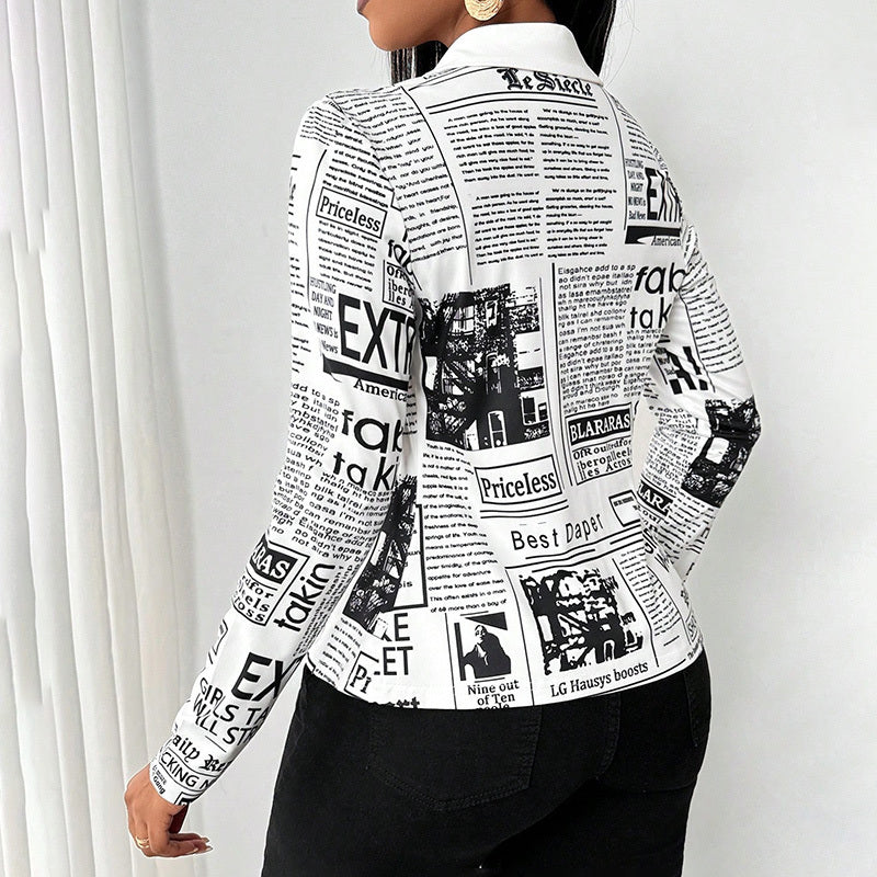 Printed Slim Fit Long Sleeve Blouse