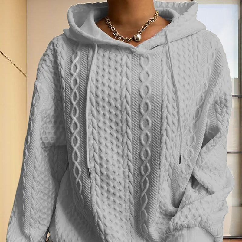 Ribbed Knit Drawstring Hoodie – Soft Loose Fit Pullover