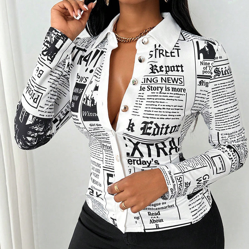 Printed Slim Fit Long Sleeve Blouse