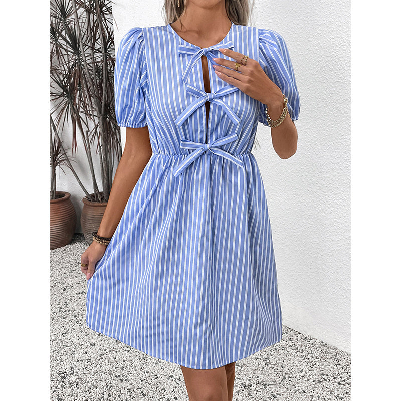 Sweet Summer mini Dress - Flowy Stripe Tie-Front Sundress