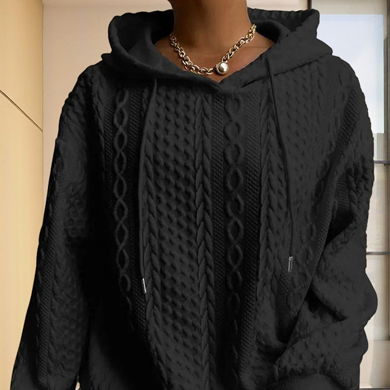 Ribbed Knit Drawstring Hoodie – Soft Loose Fit Pullover
