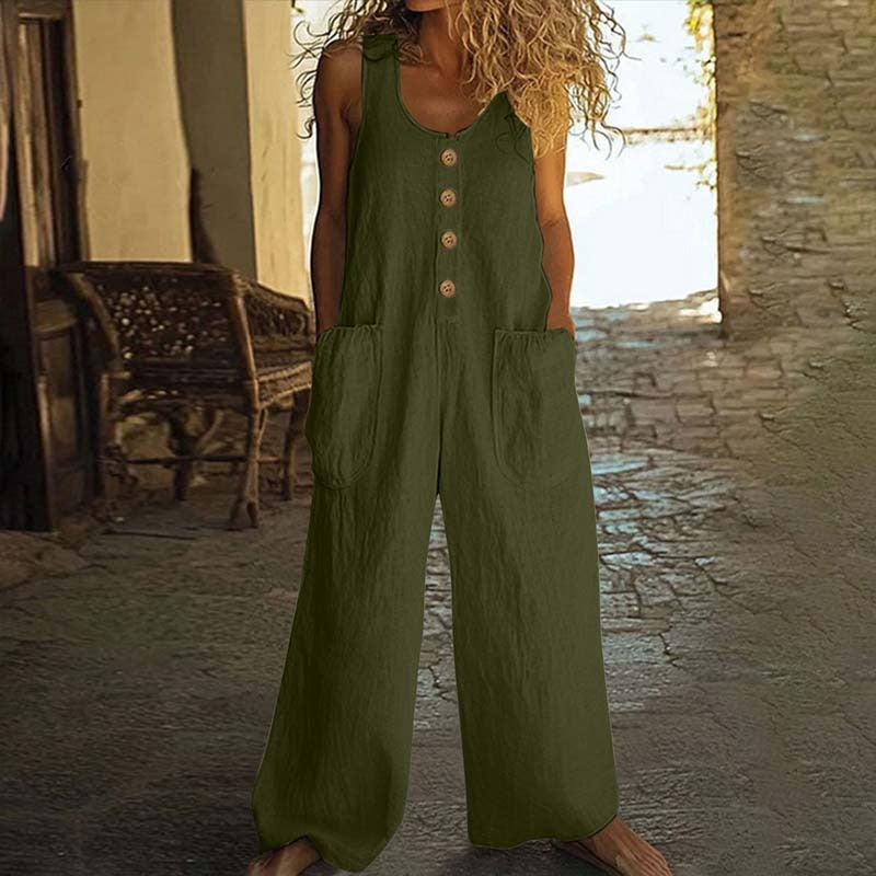 Coastal Stroll Jumpsuit - Button Front Wide-Leg Jumpsuit