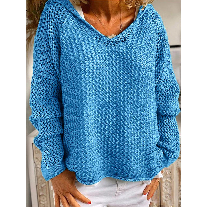 Simply Cozy Knit V-Neck Sweater - Casual Long Sleeve Pullover Hoodie