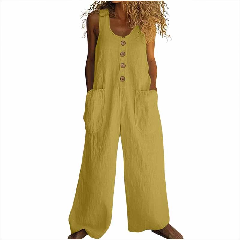 Coastal Stroll Jumpsuit - Button Front Wide-Leg Jumpsuit