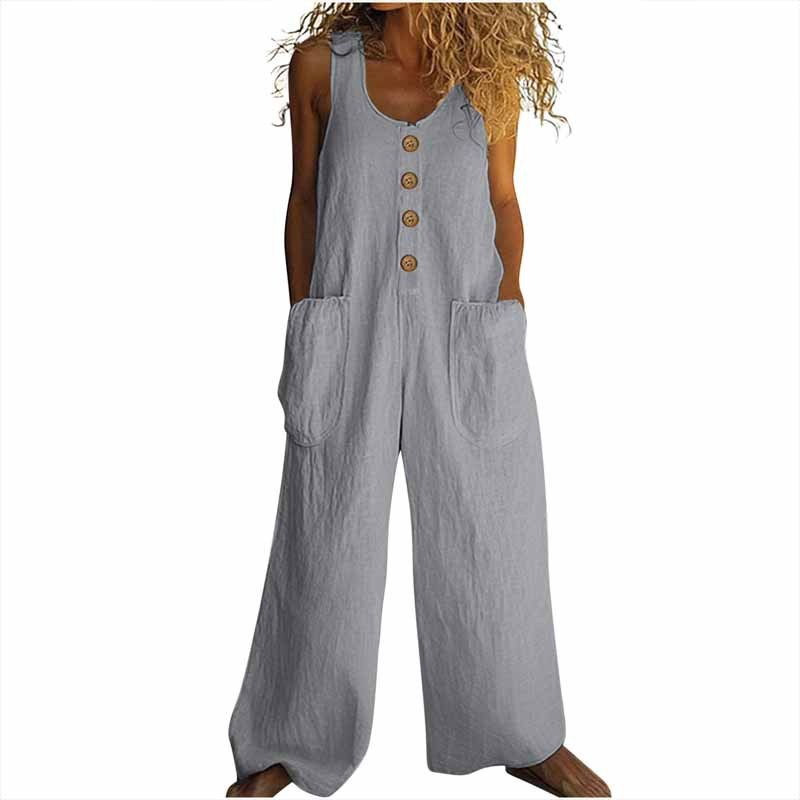 Coastal Stroll Jumpsuit - Button Front Wide-Leg Jumpsuit