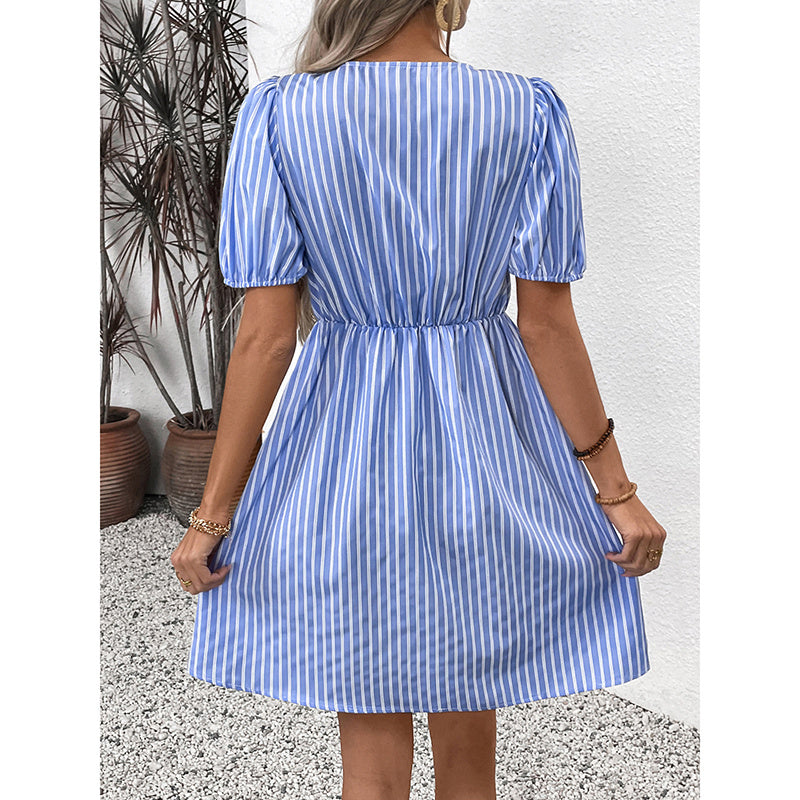 Sweet Summer mini Dress - Flowy Stripe Tie-Front Sundress
