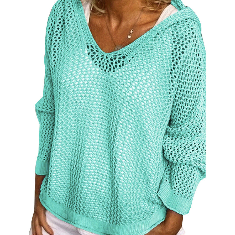 Simply Cozy Knit V-Neck Sweater - Casual Long Sleeve Pullover Hoodie