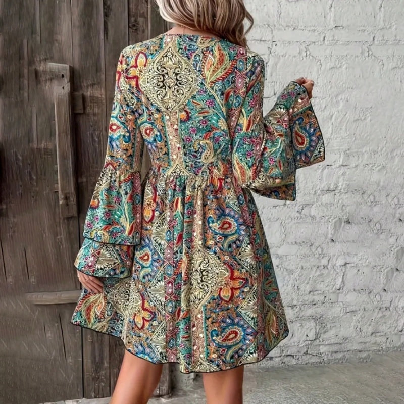 Seaside Escape Floral Print Bell Sleeve A-Line Summer Dress