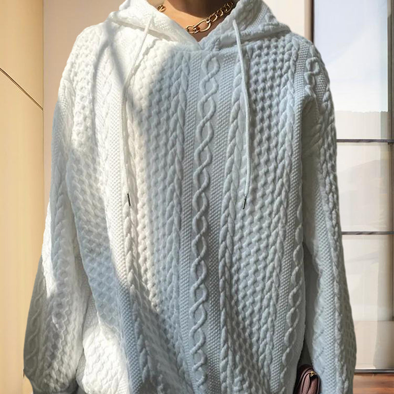 Ribbed Knit Drawstring Hoodie – Soft Loose Fit Pullover